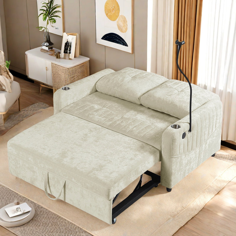 Latitude Run Pull out Sofa Bed With Adjustable Backrest Two Cup Holders A Phone Holder Charging Ports And Side Pockets Wayfair